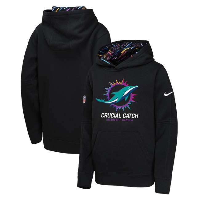 Youth Black Miami Dolphins 2024 Crucial Catch Club Pullover Hoodie